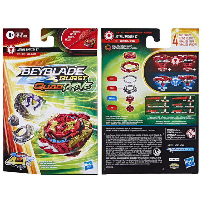 Beyblade Burst QuadDrive, Starter Pack avec toupie Astral Spryzen S7 type équilibre/attaque et lanceur