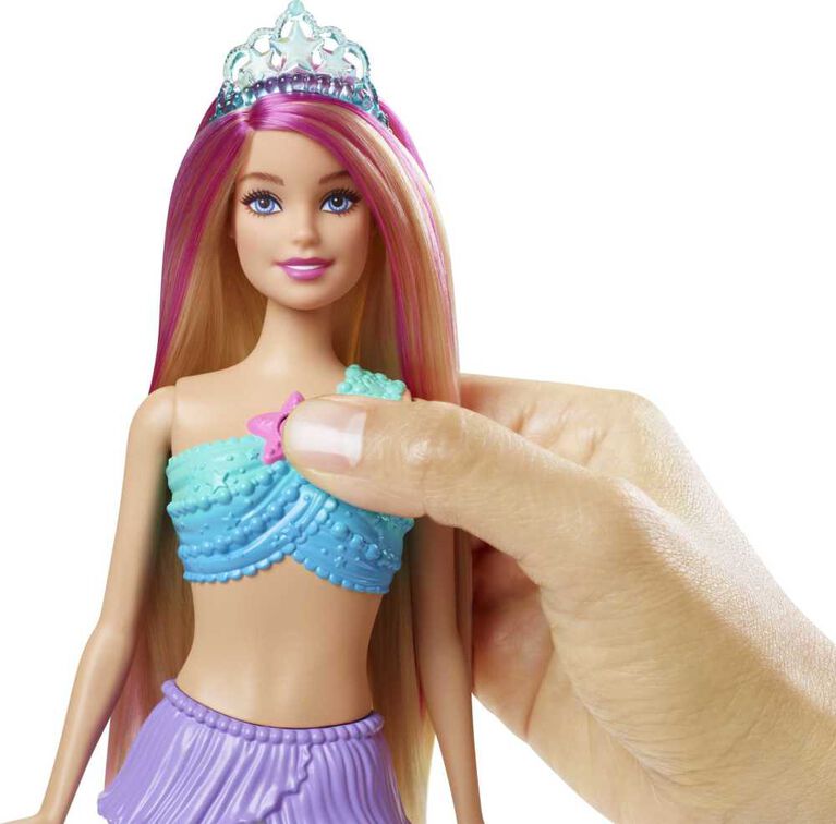 Mermaid Barbie Doll with Water-Activated Twinkle Light-Up Tail, Pink-Streaked Hair