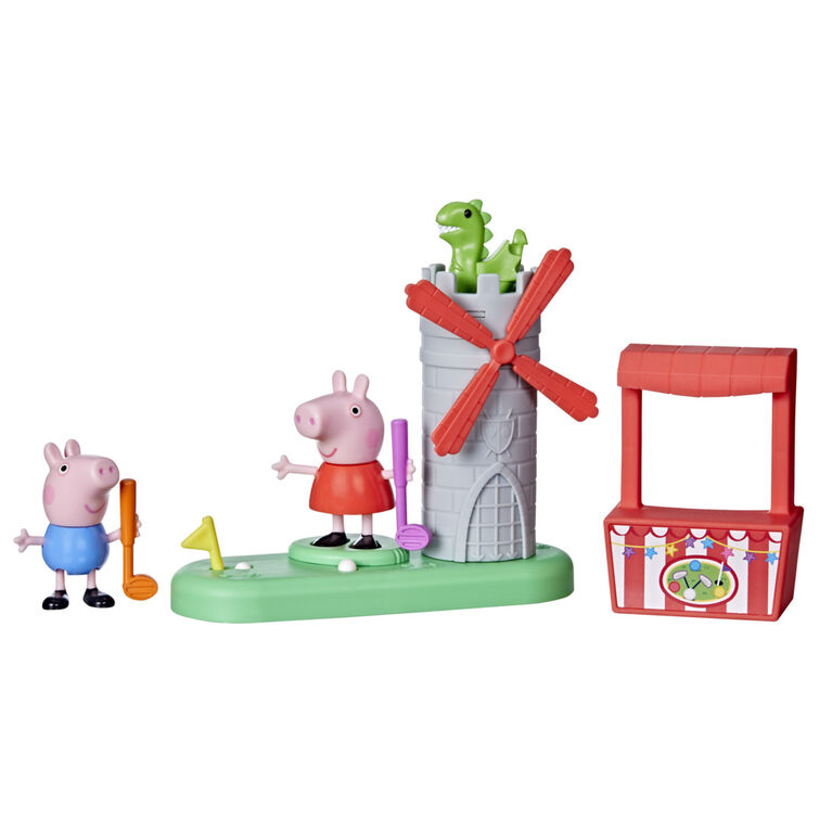 Peppa Pig Peppa's Club Peppa's Mini Golf Preschool Playset Toy, Features 2 Figures and Spinning Windmill