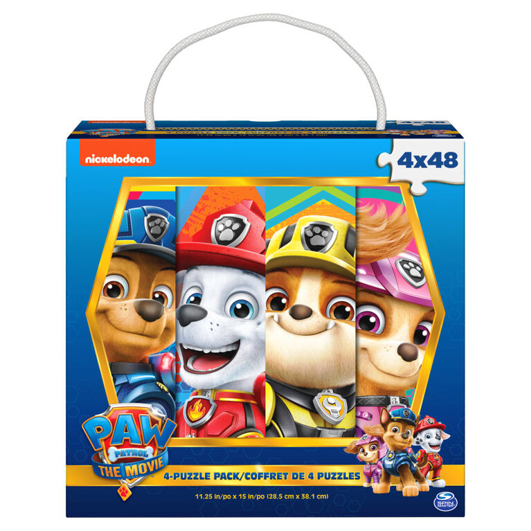PAW Patrol: The Movie, 4 Puzzle Jigsaw Bundle 48-Piece Chase Skye Marshall Rubble with Portable Rope Gift Box