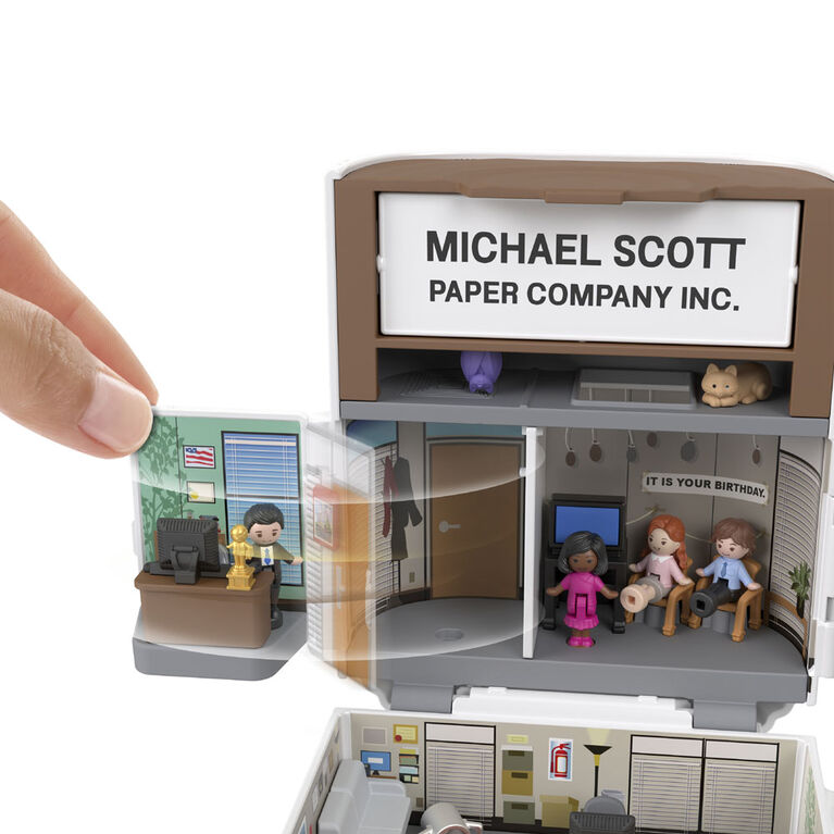 Polly Pocket x The Office Compact Playset 6 Character Dolls and 9 Accessories, Collectible Partnership Toy