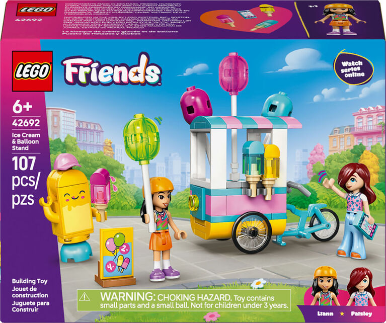 LEGO Friends Le Kiosque de Cr&egrave;me Glac&eacute;e et de Ballons - Jouet de Simulation - 2 Minipoup&eacute;es, des Ballons et un V&eacute;lo - 42692