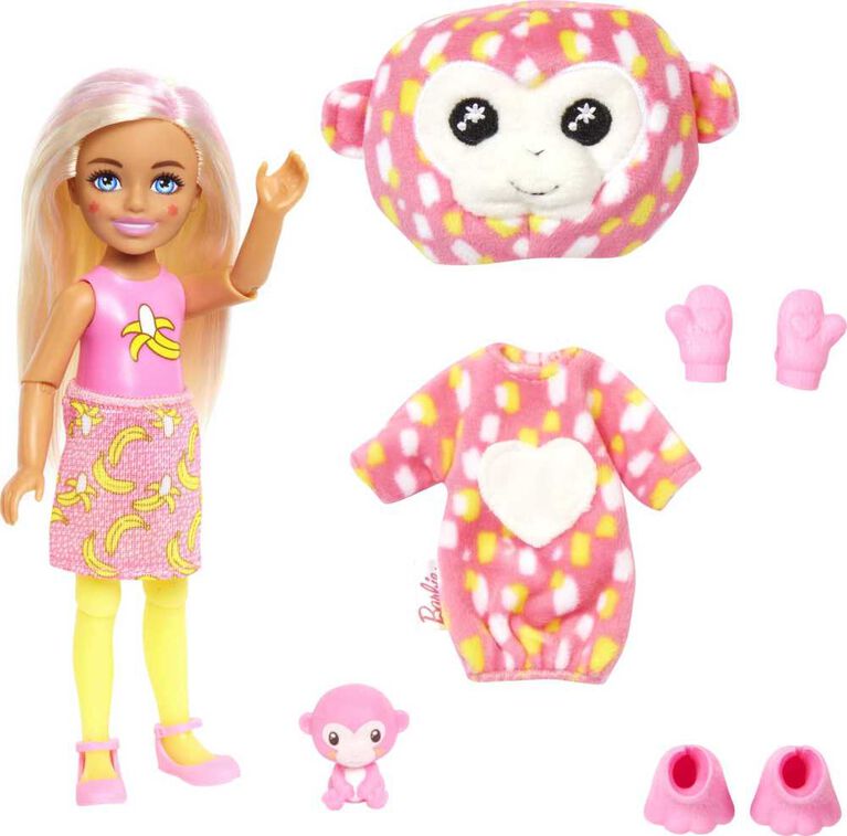 Barbie Cutie Reveal Chelsea Doll and Accessories, Jungle Series, Monkey-Themed Small Doll Set