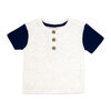 Baby Mode 3 Piece French Terry Jogger Set: Navy Stripe 3-6M