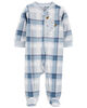 Carter's Plaid Monster Fleece Zip Up Sleep And Play Blue  9M