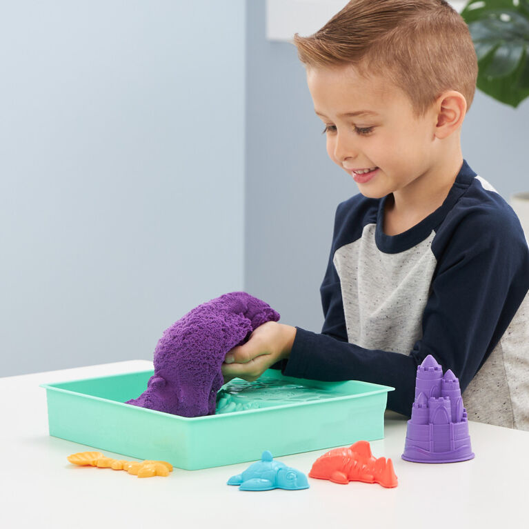 Kinetic Sand Sandbox Set, 1lb Purple Play Sand, Sandbox Storage, 4 Molds and Tools, Sensory Toys