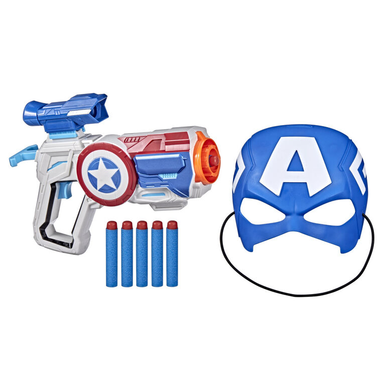 Marvel Avengers Captain America Blaster and Mask Set, Includes Blaster, 6 Darts, and Captain America Mask, Ages 5 And Up