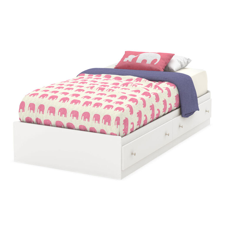 Litchi Mate's Platform Storage Bed with 2 Drawers- Pure White