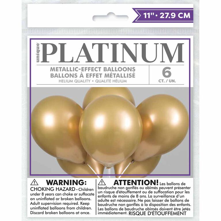Gold Platinum 11" Latex Balloons, 6 pieces