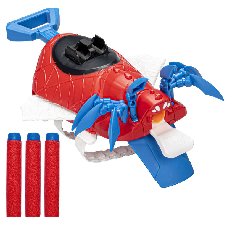 Marvel Mech Strike Mechasaurs Spider-Man Arachno Blaster, NERF Blaster with 3 Darts, Role Play Super Hero Toys