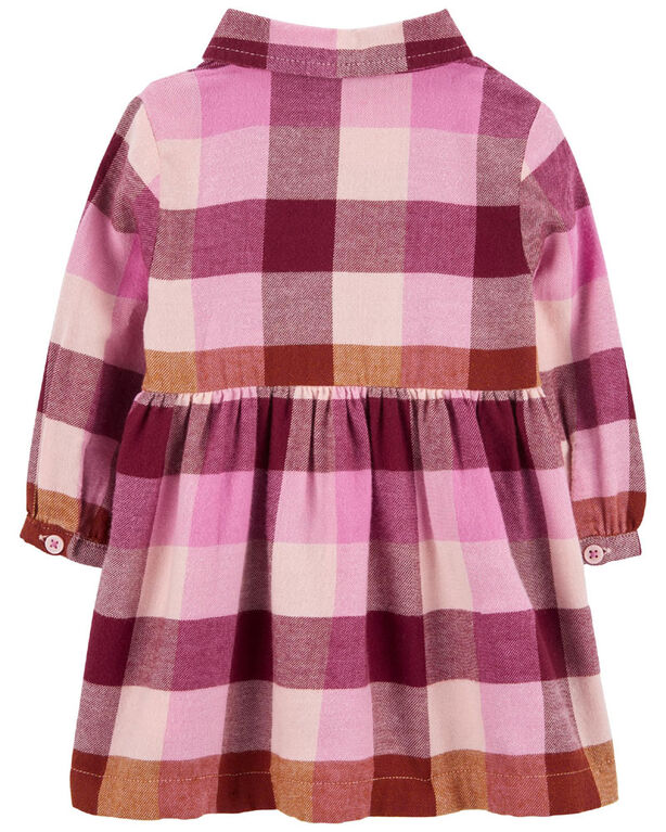 Carter's Plaid Cotton Flannel Shirt Dress Pink  3M