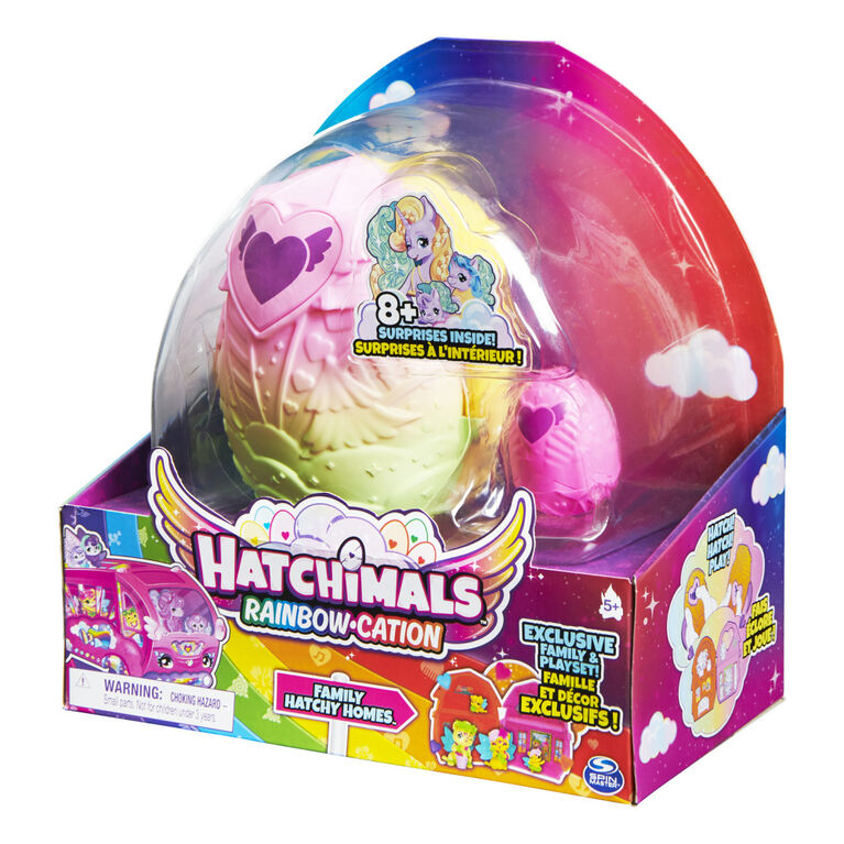 Hatchimals CollEGGtibles, Rainbow-cation Family Hatchy Home Playset with 3 Characters and up to 3 Surprise Babies (Style May Vary)