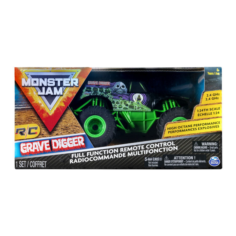 Monster Jam, Official Grave Digger Remote Control Monster Truck, 1:24 Scale, 2.4 GHz