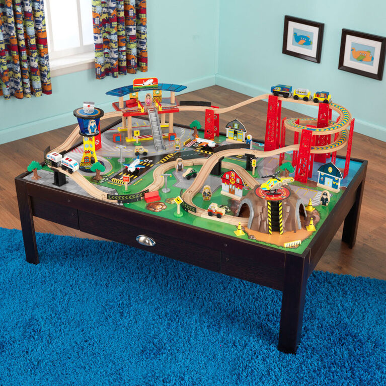 KidKraft - Airport Express Train Set & Table - Espresso