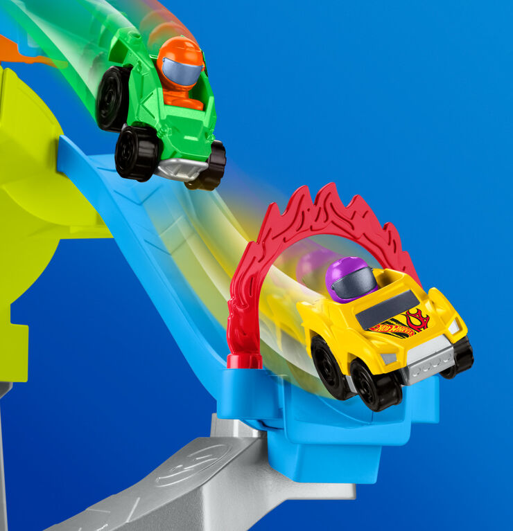 Little People  Hot Wheels  Circuit Cascades Spirales, 2 véhicules