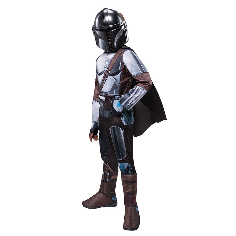 Star Wars The Mandalorian Deluxe Youth Costume Size Small - Powerwall Jumpsuit With Printed Design And Polyfill Stuffing Plus Gloves, Cape, And 3D Headpiece