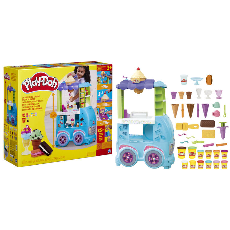 Play-Doh Kitchen Creations Ultimate Ice Cream Truck Playset, Jumbo Kitchen Food Truck Toy for Kids 3 Years and Up with 27 Accessories, 12 Cans, Realistic Sounds, Non-Toxic