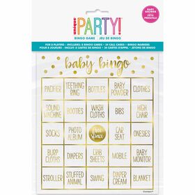 Gold Baby Shower Bingo Kit for 8 - English Edition