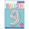 Silver Number 9 Shaped Foil Balloon 34"