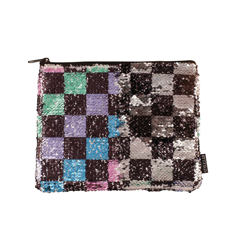 Fashion Angels - Style.Lab Checkerboard Magic Sequin Pouch, Cosmetic Bag, Pencil Pouch