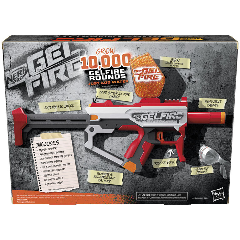 Nerf Pro Gelfire Mythic Full Auto Blaster and 10,000 Gelfire Rounds, 800 Round Hopper, Rechargeable Battery, Eyewear