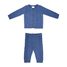 Rock a Bye Baby Cardigan et pantalon en tricot : bleu denim 0-3 mois