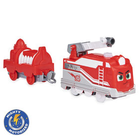 Mighty Express, Train motorisé Rick le pompier avec outil qui fonctionne vraiment et wagon de cargaison, jouets pour enfants à partir de 3 ans