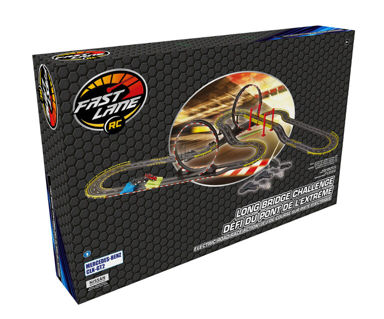 Fast Lane RC - Nissan + Mercedes Benz - Electric Long Bridge Challenger Road Racing Set - Red + Black