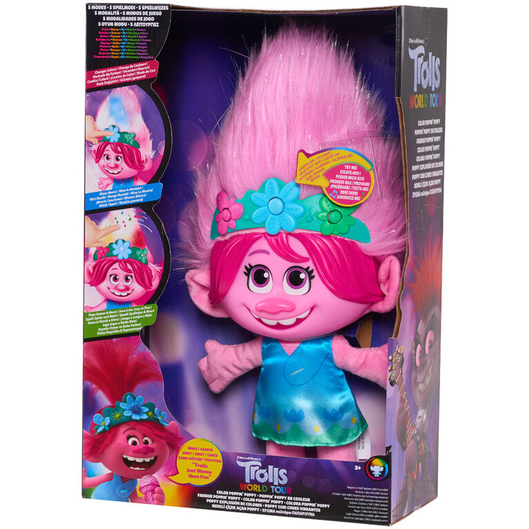 Peluche à Effets Sonores de Poppy Jaillissante En Couleur de Trolls World Tour de DreamWorks - Édition française