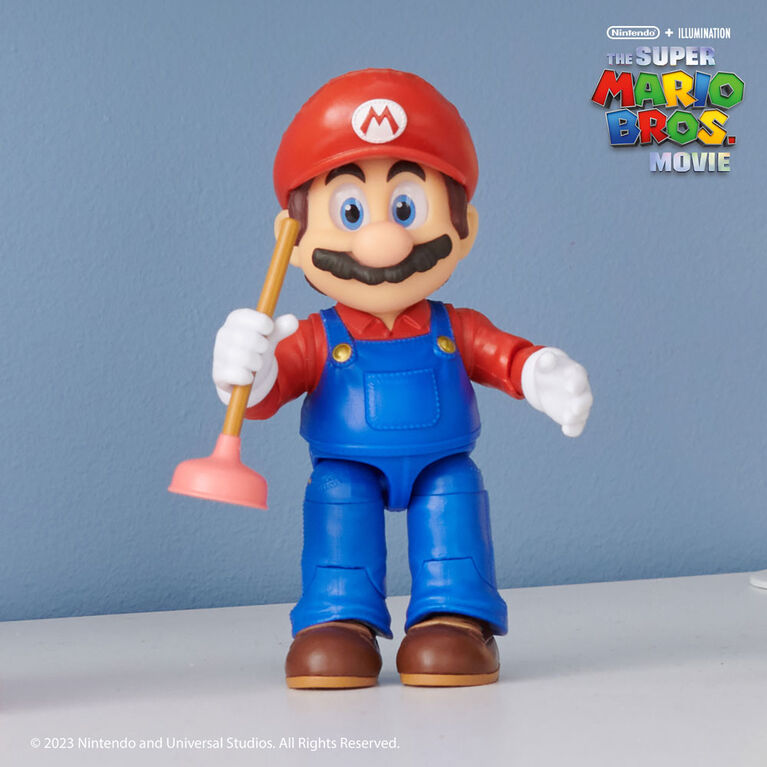 Super Mario Bros Le Film - Série de figurines de 5" avec accessoire - Figurine Mario avec Débouchoir comme accessoire