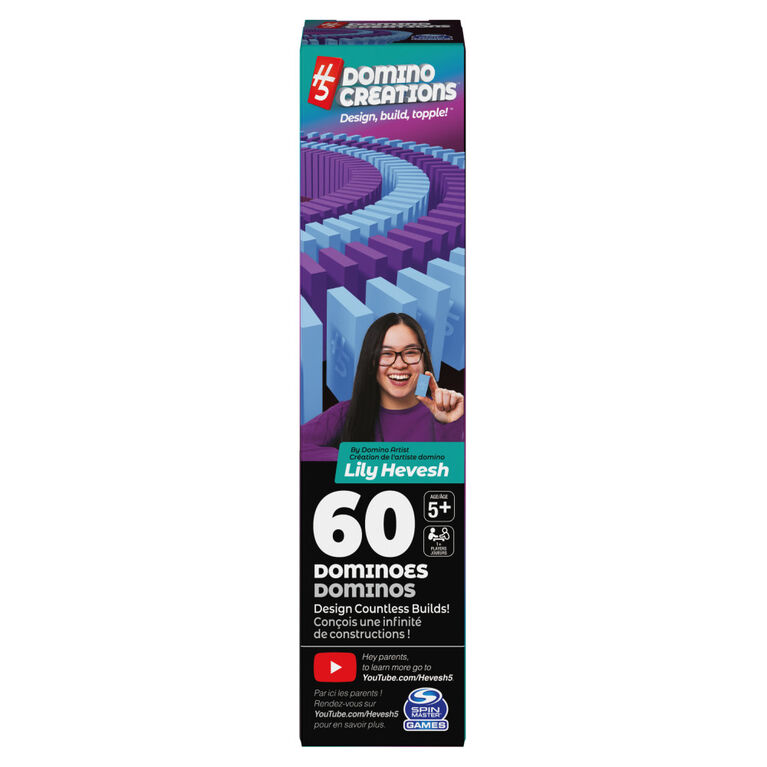 H5 Domino Creations, 60-Piece Blue/Purple Set by Domino Artist YouTuber Lily Hevesh Classic Family Game