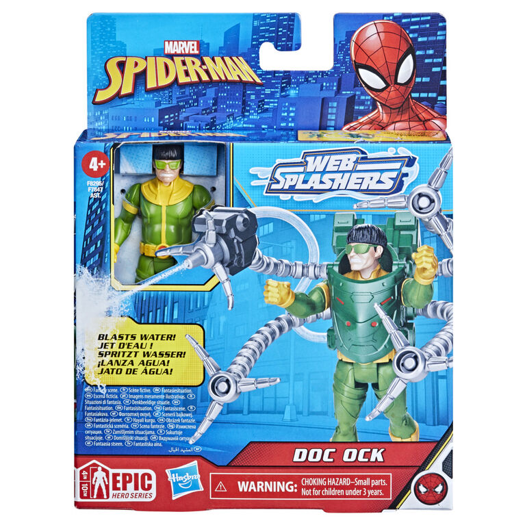Marvel Spider-Man, figurine Doc Ock Héros aquatique de 10 cm avec accessoire à jet d'eau