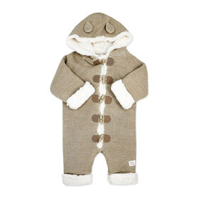 Rock a Bye Baby True Knit Pramsuit With Sherpa Lining: Oatmeal 0-3M