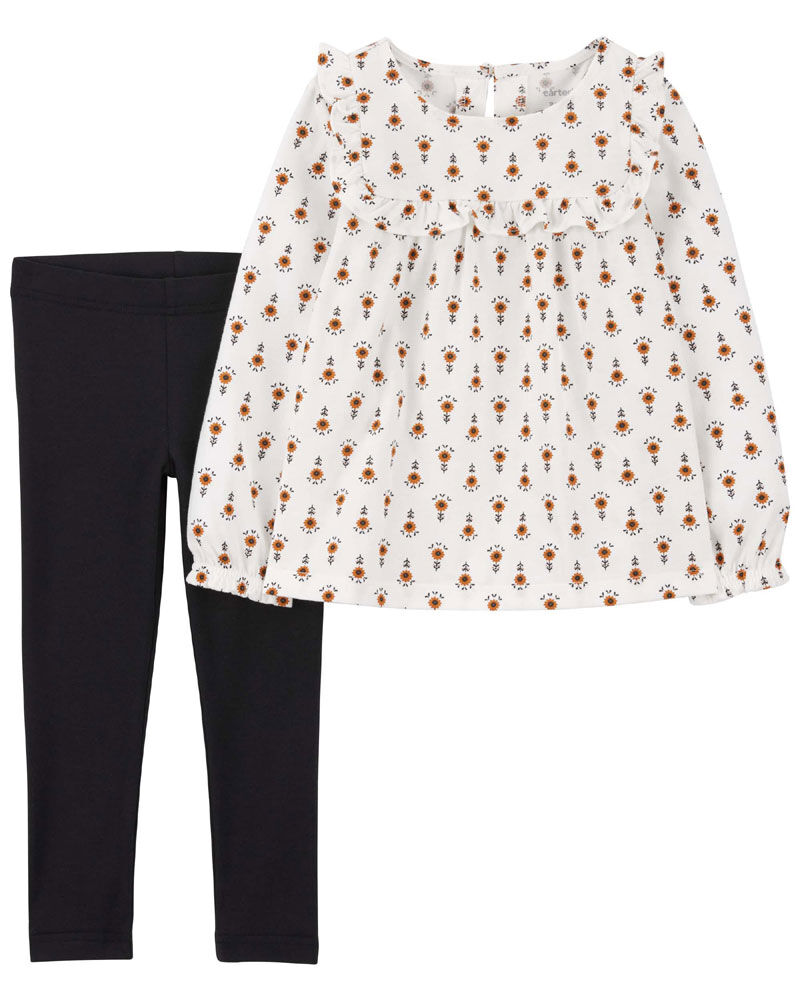 Carter s Two Piece Floral Jersey Top and Legging Set White NB