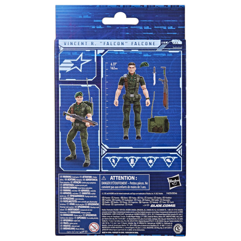 G.I. Joe Classified Series, figurine Vincent R. "Falcon" Falcone 64 de collection premium de 15 cm avec accessoires multiples, emballage spécial