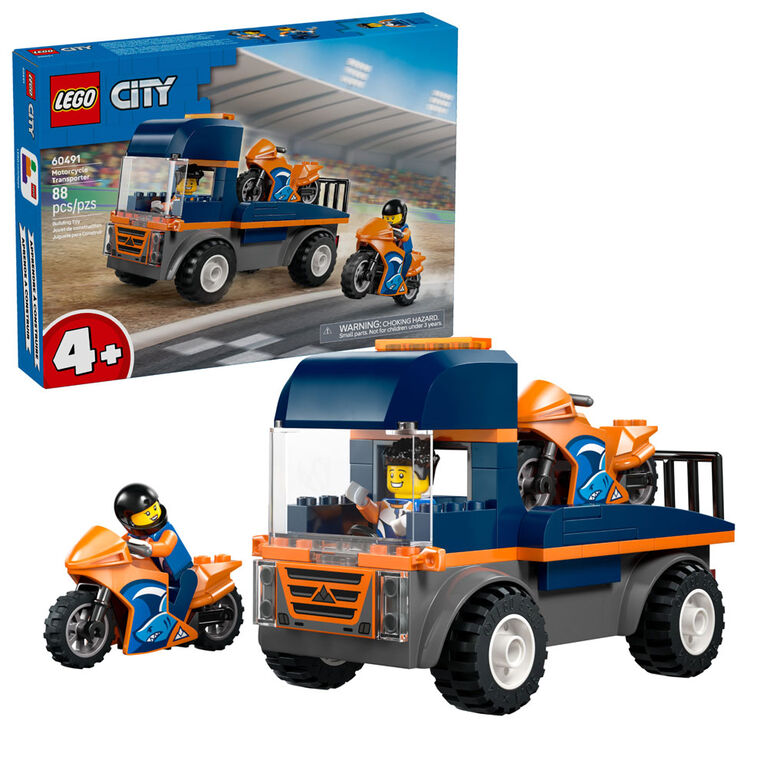 LEGO City Le transport de motos - Ensemble de construction de v&eacute;hicules jouets - Camion plateau - 2 Figurines - 60491