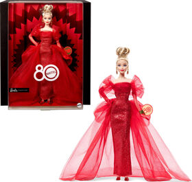Barbie Signature Collectible Doll for Mattel 80th Anniversary, Glittery Red Tulle Gown, Blonde Hair