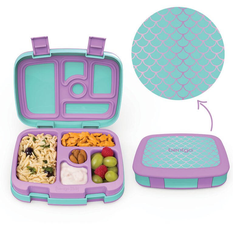 Bentgo Kids Prints - Leak-Proof, 5-Compartment Bento-Style Kids Lunch Box - Mermaid Scales