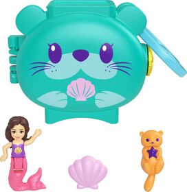 Polly Pocket Pet Connects Otter Compact Playset with Mermaid Doll, Otter Figure and Accessory, Stackable