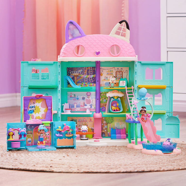 Gabby's Dollhouse, Purr-ific Pool Playset with Gabby and MerCat Figures, Color-Changing Mermaid Tails and Pool Accessories