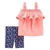 Ensemble 2 pièces débardeur fluo et short extensible fleuri Carter's - corail, 12 mois