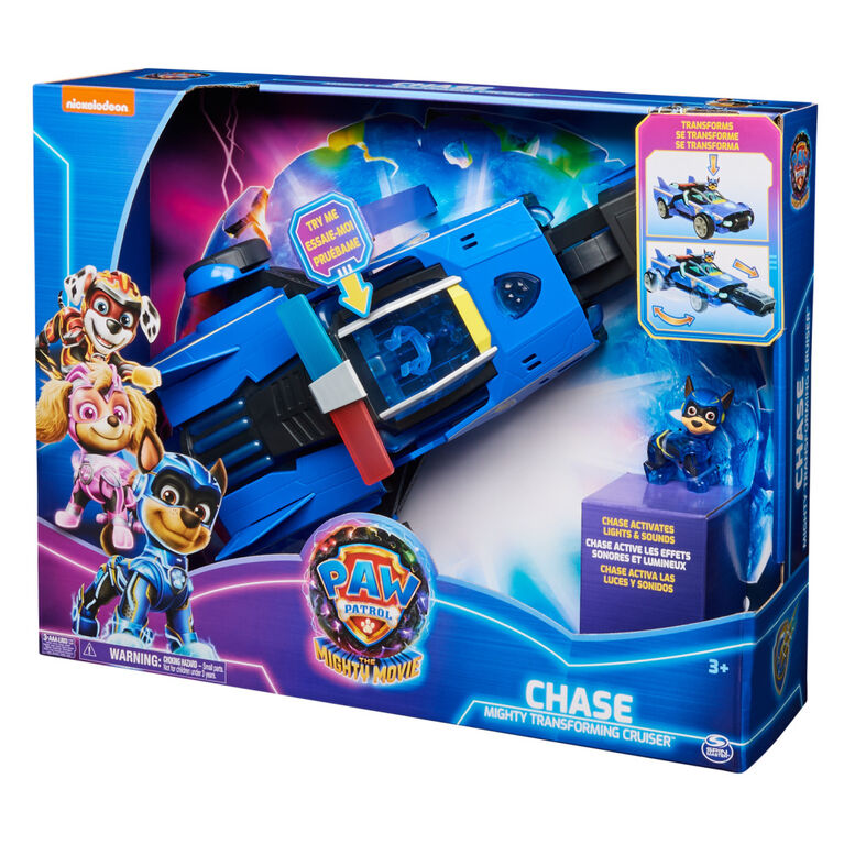 PAW Patrol : La Super Patrouille le film, Mighty Transforming Cruiser de  Chase avec figurine articulée Super Patrouille, effets sonores et lumineux