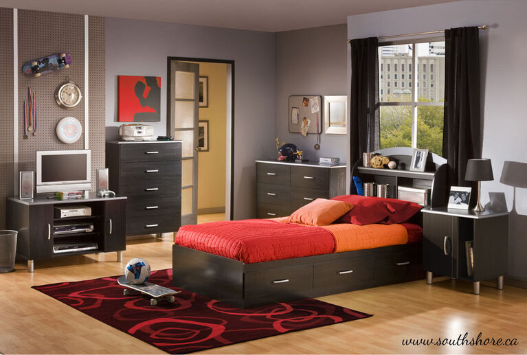 Cosmos Mate's Platform Storage Bed with 3 Drawers- Black Onyx