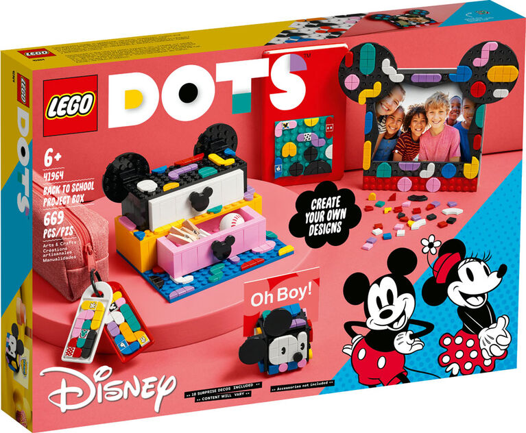 LEGO DOTS  Disney Boîte de projets pour la rentrée Mickey Mouse et Minnie Mouse 41964, Ensemble de création artisanale (669 pièces)