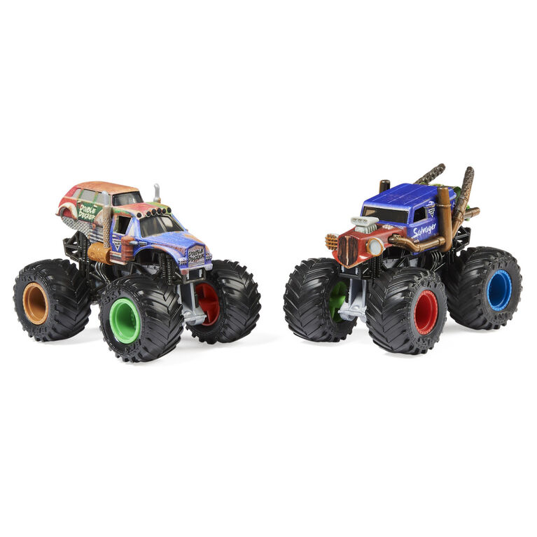 Monster Jam, Official Salvager Vs. Double Decker Die-Cast Monster Trucks, 1:64 Scale