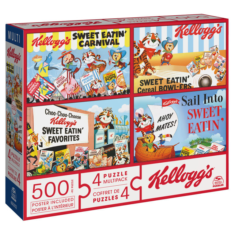 Kellogg's, Coffret de 4 puzzles de 500 pièces formant 1 méga puzzle, décorations murales rétro vintage, céréales, avec posters