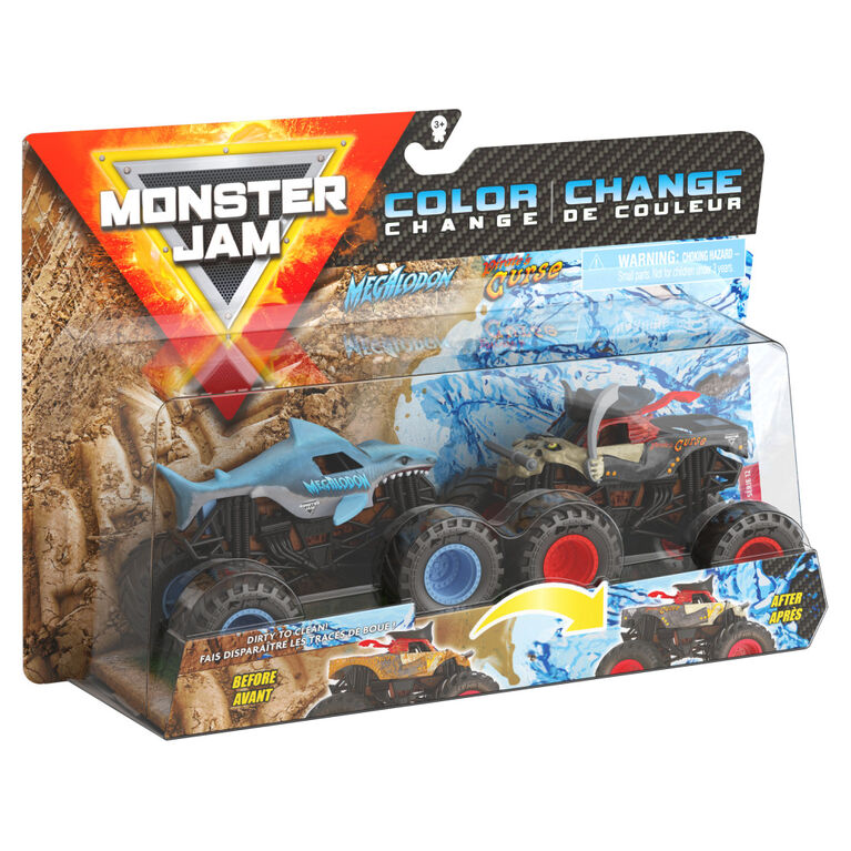 Monster Jam, Official Megalodon vs. Pirate's Curse Color-Changing Die-Cast Monster Trucks, 1:64 Scale