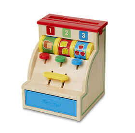 Melissa & Doug Spin and Swipe Caisse enregistreuse en bois avec 3 pi&egrave;ces de jeu, carte de cr&eacute;dit - les motifs peuvent varier