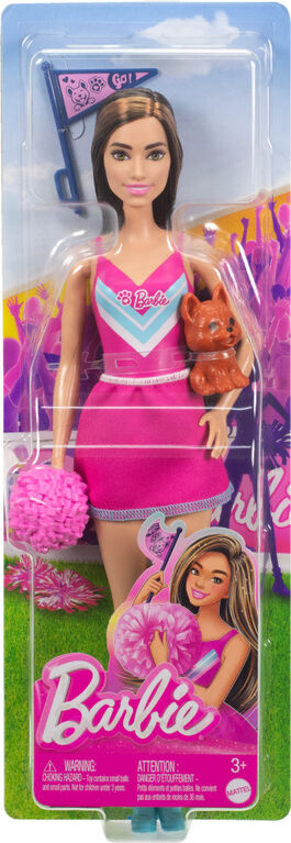 Barbie Cheerleader Fashion Doll in Cheerleader Uniform, Includes Pom Pom, Flag, and Puppy Mascot