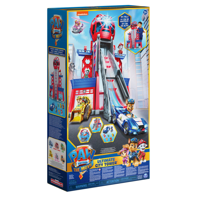 PAW Patrol, Movie Ultimate City 3ft. Tall Transforming Tower with 6 Action Figures, Car, Lights and Sounds | R Us Canada